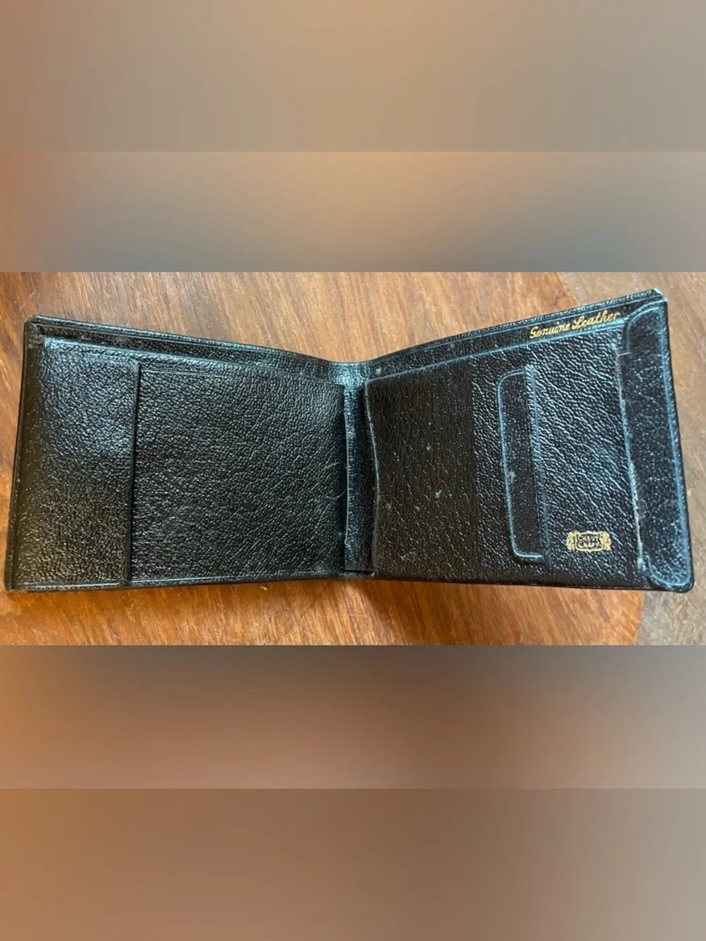 Vintage Crest Craft Genuine Leather Men’s Bifold Wallet NOS Bi-fold Black